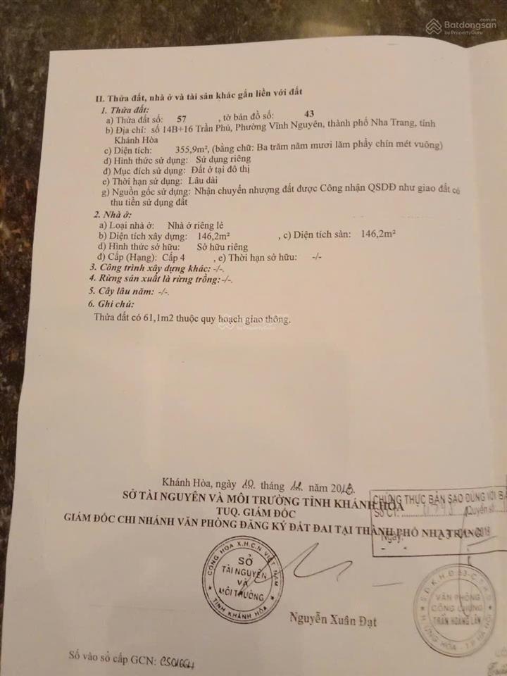 Bán đất mặt tiền biển trần phú vĩnh nguyên nha trang