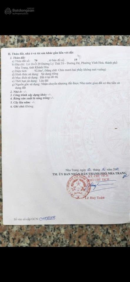 Cần bán lô đất mặt tiền lý thái tổ nha trang chính chủ