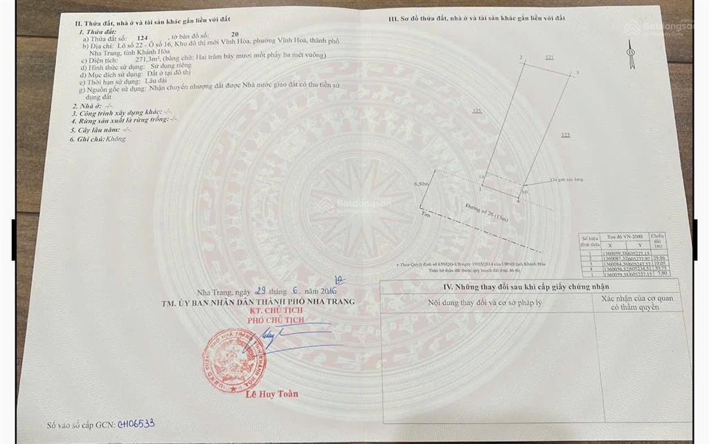 Bán 2 lô đất xây biệt thự đường huỳnh văn nghệ, vĩnh hoà, nha trang. dt 551,5m2  giá bán 50tr/m2.