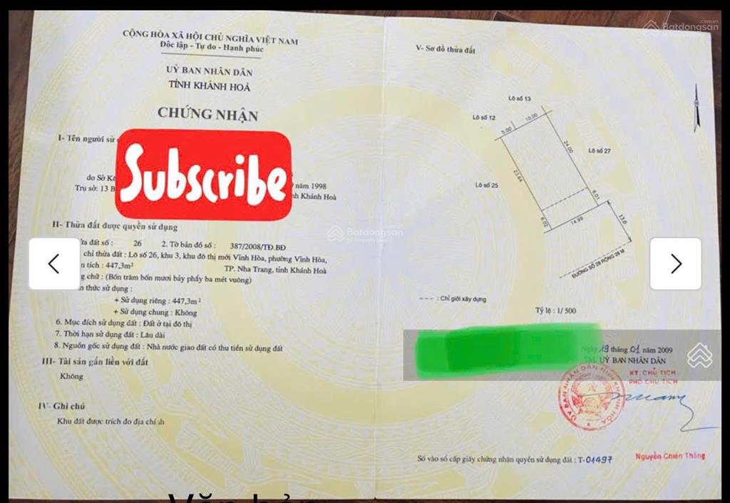 Cần bán 120tr/m2. đất bt mặt biển đường nguyễn cơ thạch, p. bắc nha trang. dt 897,5m2 (ngang 30m).