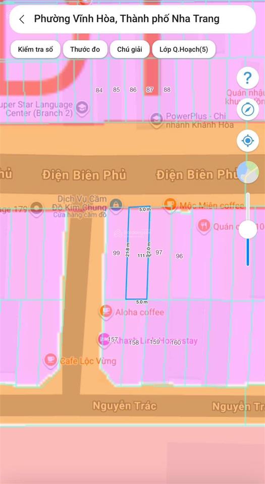 Cần bán 12,5 tỷ. lô đất mt đường điện biên phủ, bắc nha trang. dt 100m2 (ngang 5m) vị trí đẹp kdbb.