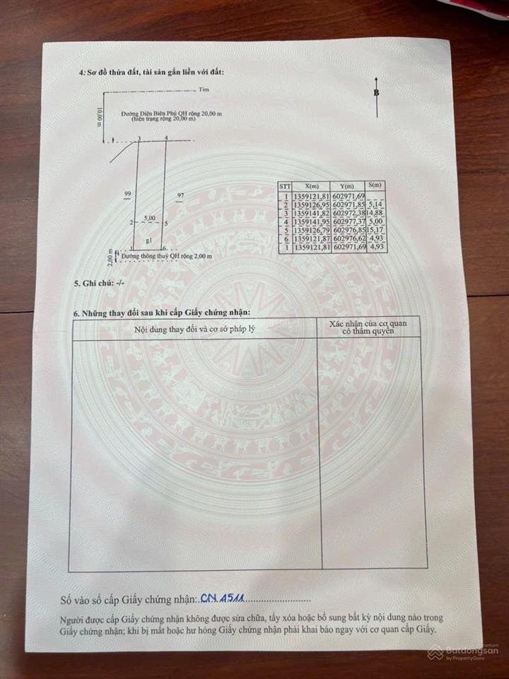 Cần bán 12,5 tỷ. lô đất mt đường điện biên phủ, bắc nha trang. dt 100m2 (ngang 5m) vị trí đẹp kdbb.