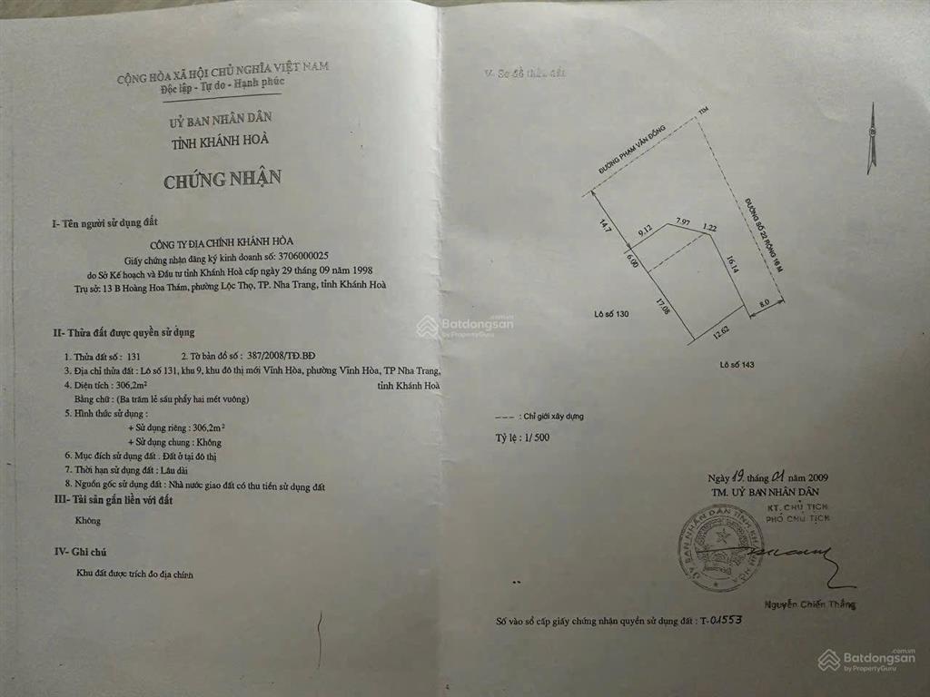 Bán đất lô góc cực đẹp 306m2 mt phạm văn đồng, bắc nha trang  giá rẻ 74,5tr/m2 (~ 22,8 tỷ)