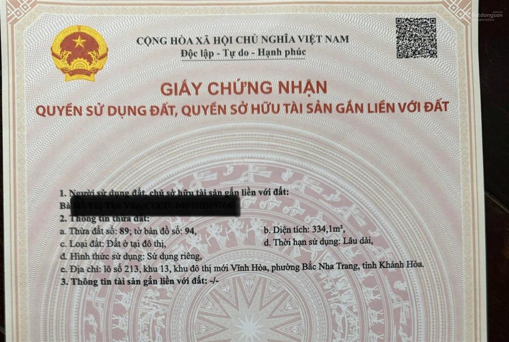 Bán đất 334m2  giá 72tr/m. đường phạm văn đồng, vĩnh hoà, bắc nha trang. vị trí đẹp thuận kdbb.