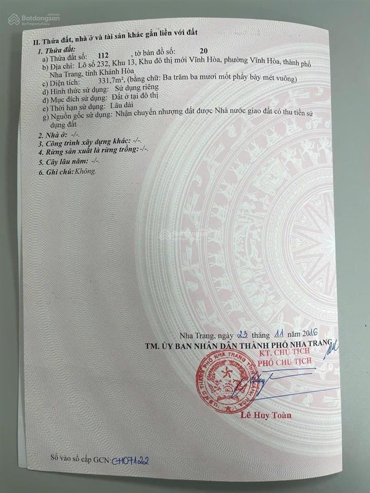 Bán biệt thự biển, đường huỳnh văn nghệ, bắc nha trang, bến du thuyền. dt 331,7m2  giá 58,5tr/m2