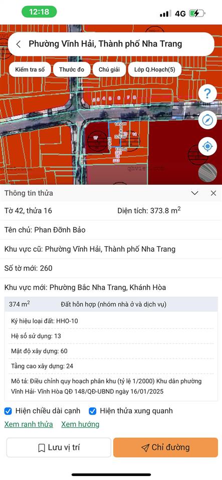 Bán đất xây ks tại nha trang, dt 373,8m2  giá 56 tỷ tại đường củ chi, vĩnh hải. cạnh bãi tắm biển