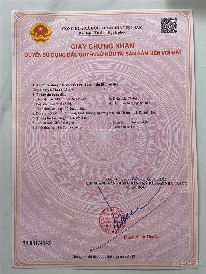 Bán nhà 2 tầng 74,4m2 (ngang 5m)  giá 3,75 tỷ đường phạm tu, vĩnh hải, nha trang. gần ubnd