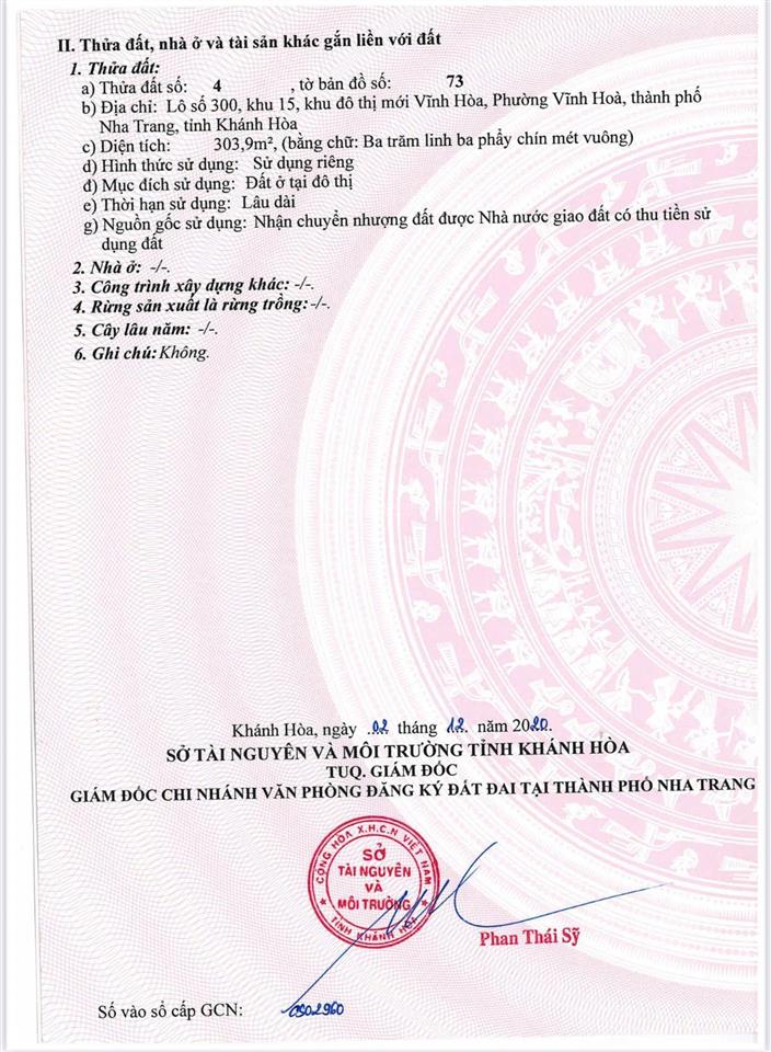 Bán đất bến du thuyền nha trang 303,9m2  giá 42,5 tr/m2. đường xuân thuỷ, vĩnh hoà. giá siêu rẻ