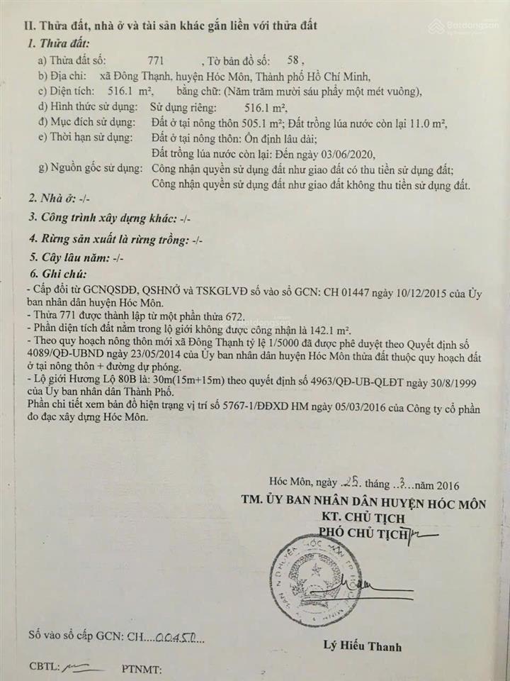 Cần bán 45 tỷ  959m2 đường trịnh thị dối, đông thạnh, hóc môn, hồ chí minh