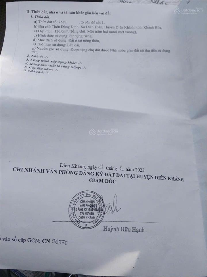 Bán đất tái định cư diên toàn  diên khánh 120m2 ngang 6m chỉ 2 tỷ 650 triệu  đường thông 13m