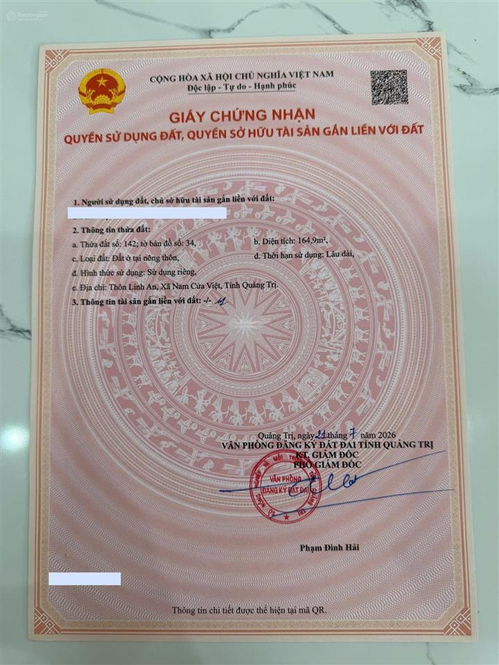 Bán đất nền thổ cư mặt biển quảng trị. diện tích 165m2. giá 370 triệu.  0986 853 ***