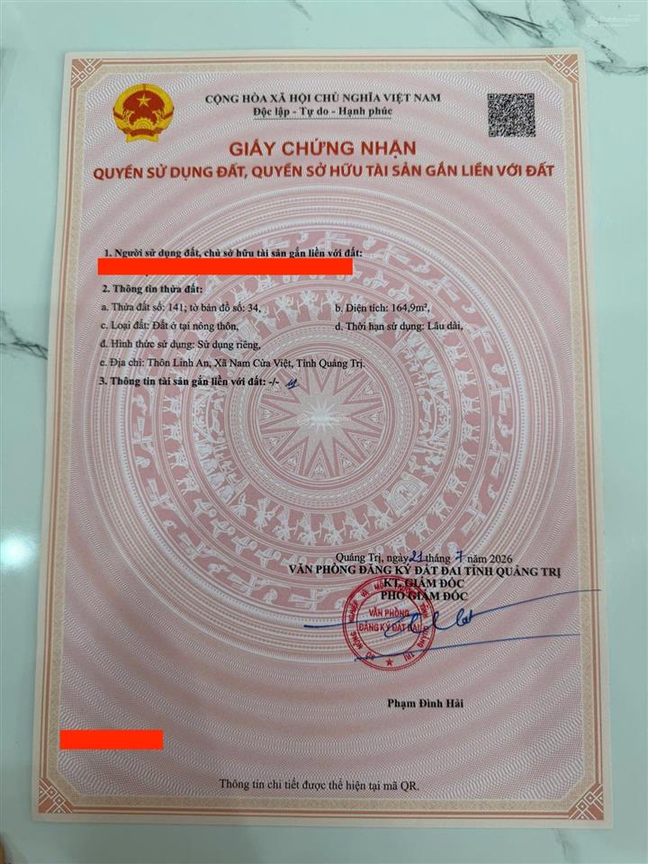 Cần bán đất thổ cư ven biển quảng trị. diện tích 165m2. giá 371 triệu.  0986 853 ***