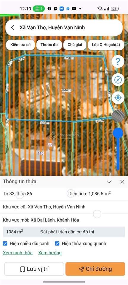 Cần bán 1086m2 có 200m2 thổ vạn thọ vạn ninh đối diện sun cổ mã, giá bán 6tr/ m2