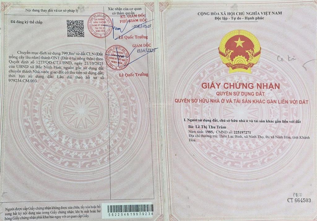 Cần bán 899,8m2 đã lên full thổ cư xã ninh thọ, ninh hòa giá 4tr/m2
