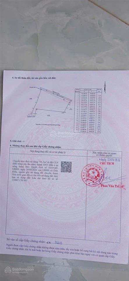 Cần bán 817m2 có 736m2 thổ cư diên phú gần đường liên vùng giá 9tr/m2 chỉ tính thổ cư