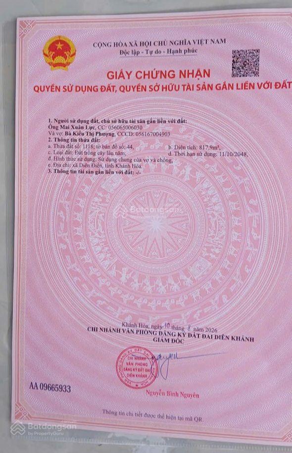 Cần bán 817m2 có 736m2 thổ cư diên phú gần đường liên vùng giá 9tr/m2 chỉ tính thổ cư