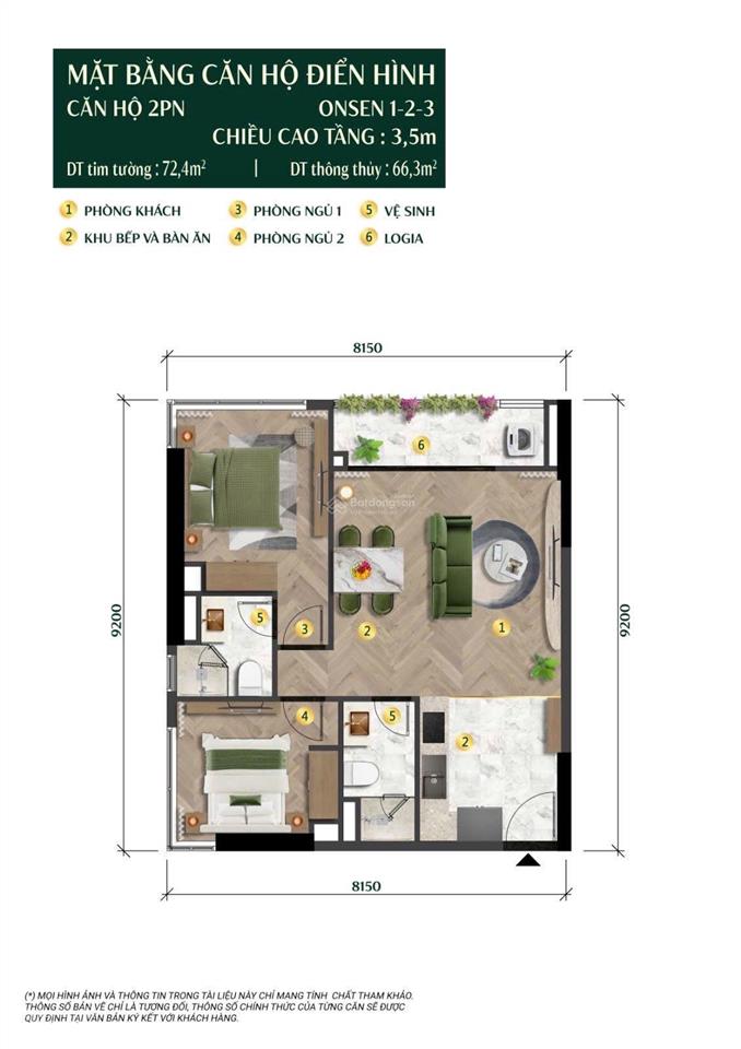 Chỉ với 3,2 tỷ sở hữu căn hộ 2pn toà onsen3 với diện tích sử dụng 72,20m2.  0943 200 ***