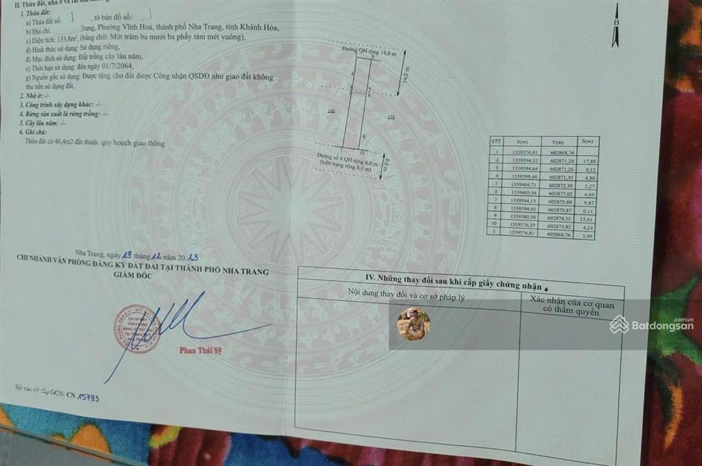 Chính chủ nhờ bán đất phan thị niên, vĩnh hoà  dt 133.8m2, ngang 5.1m. giá chỉ 4.7 tỷ rẻ nhất