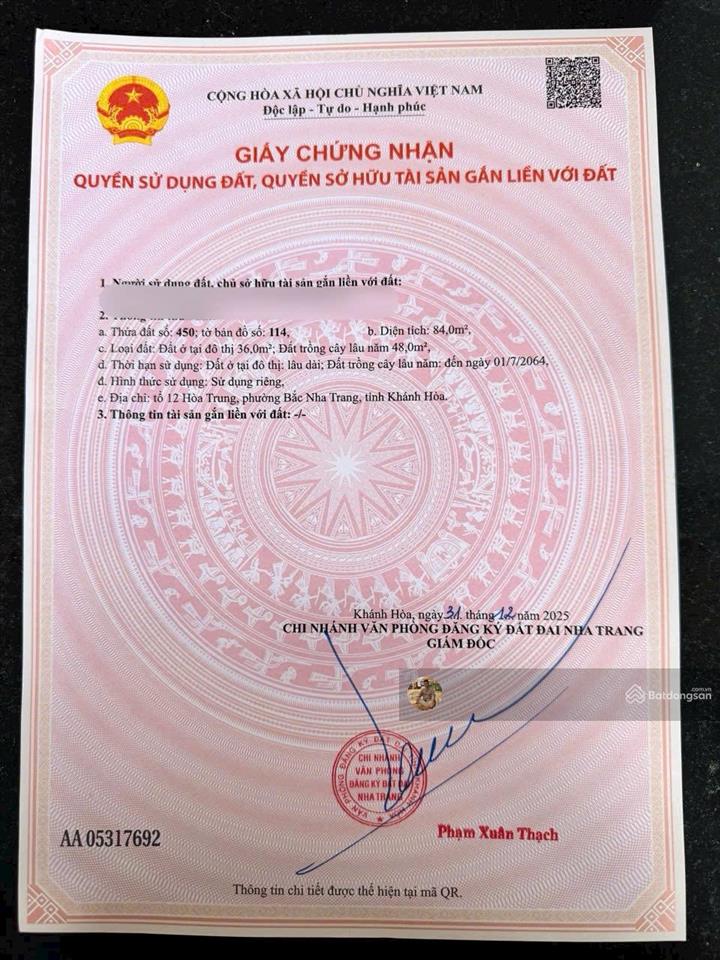 Chính chủ nhờ bán lô đất. 84m2, 6,2m  hướng đông  hẻm nguyễn chích  vĩnh hoà. 3.6 tỷ