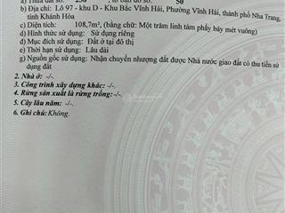 Chính chủ gửi bán lô đất 108,7m2 ngang 5m  khu bắc vĩnh hải  nha trang. giá 5.76 tỷ