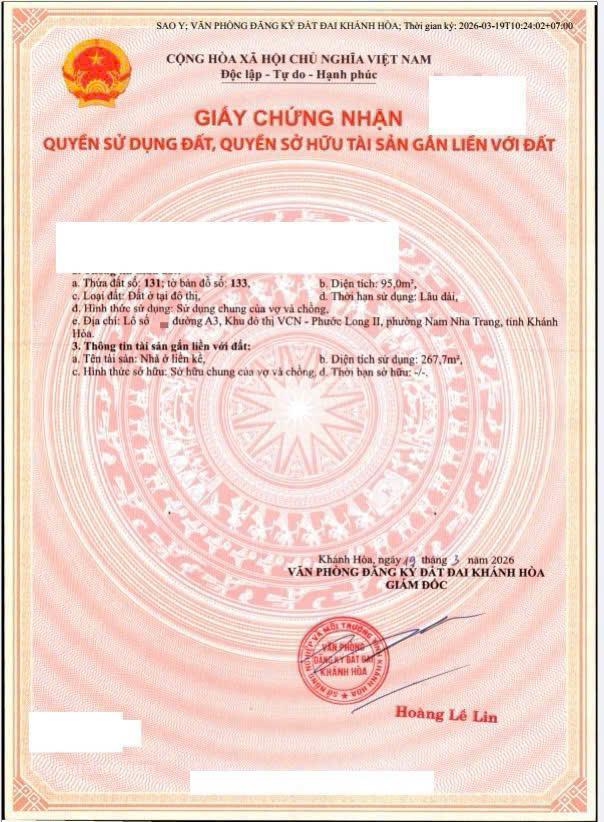 Căn 3 tầng hướng đông bắc đường a3 (rộng 16m) vcn phước long 2, nha trang kề góc cực đẹp, sổ hồng