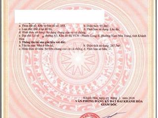 Căn 3 tầng hướng đông bắc đường a3 (rộng 16m) vcn phước long 2, nha trang kề góc cực đẹp, sổ hồng