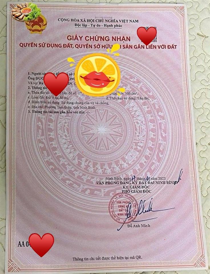 Bán đất mặt đường lê lợi phường tam điệp tp ninh bình. dt 100m2 (mt 5m). giá 2.8tỷ.  0943 085 ***
