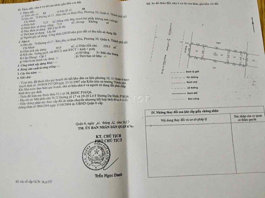 BÁN NHÀ PHỐ – SỐ 70 ĐƯỜNG 17, PHƯỜNG BÌNH PHÚ