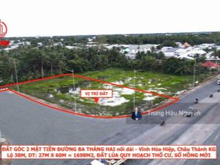 Đất góc 2 mtđ 3 tháng 2 nối dài ngay ngã tư tà niên, lộ 22m lề 8m, 27x60m, quy hoạch full thổ shr