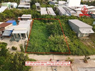 Đất nguyễn văn nhị  kế trung tâm rạch sỏi, hẽm 2.2m, 14.2x30m, có 212m2 thổ cư, shr, giá tốt