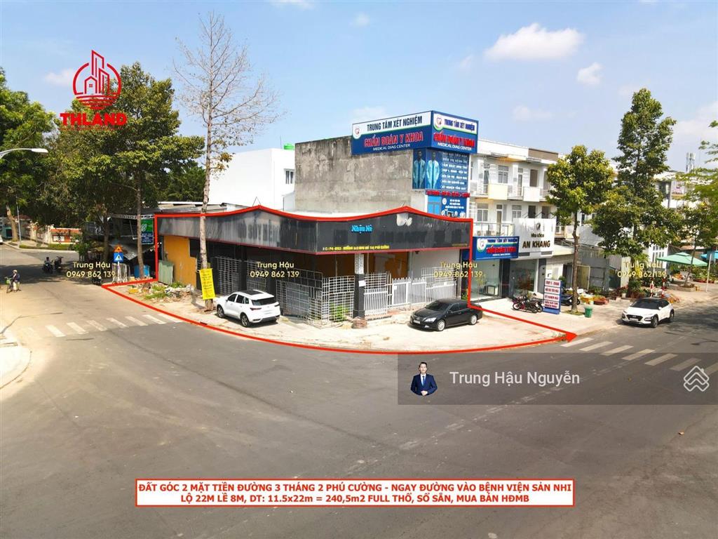 Đất góc 2 mặt tiền đường 3 tháng 2 ngay bệnh viện sản nhi. lộ 38m 11.5x22m full thổ cư, đ.bắcđ.nam