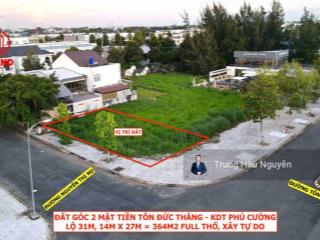 Đất góc 2 mặt tiền đường tôn đức thắng phú cường, view biển, lộ 17m lề 10m, 14x27m full thổ cư