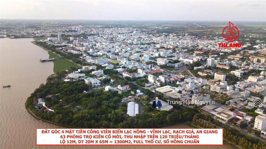 Dãy trọ 4 mặt tiền công viên lạc hồng rạch giá, 1300m2 full thổ cư, 63 phòng thu nhập 120 triệu/th
