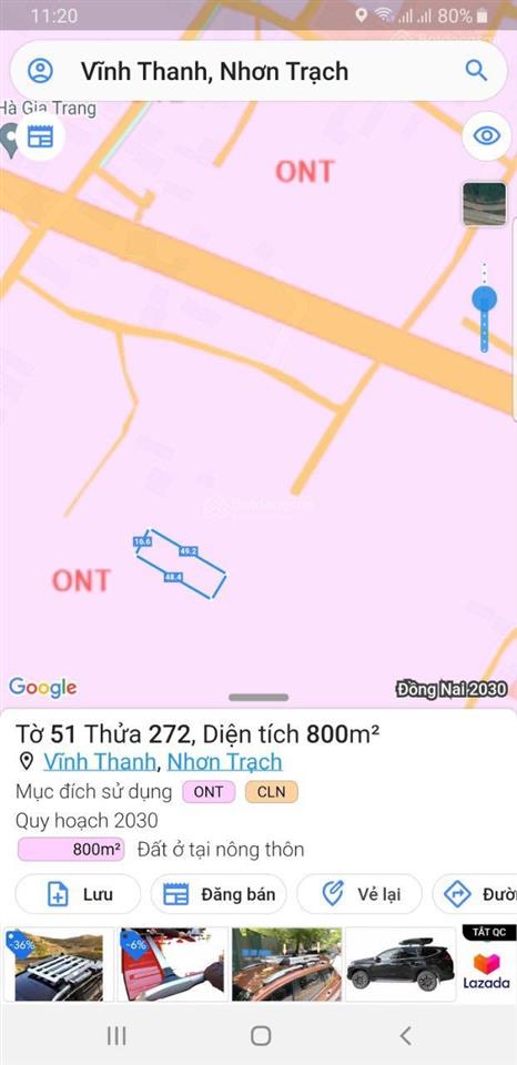 Đất đẹp đất đẹp 1/ đường hùng vương, xã vĩnh thanh, đồng nai  800m2 có sẵn 250m2 thổ cư