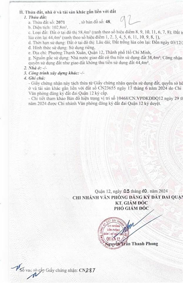 Bán đất góc 2 mặt tiền thạnh xuân 23, ngay chợ minh phát