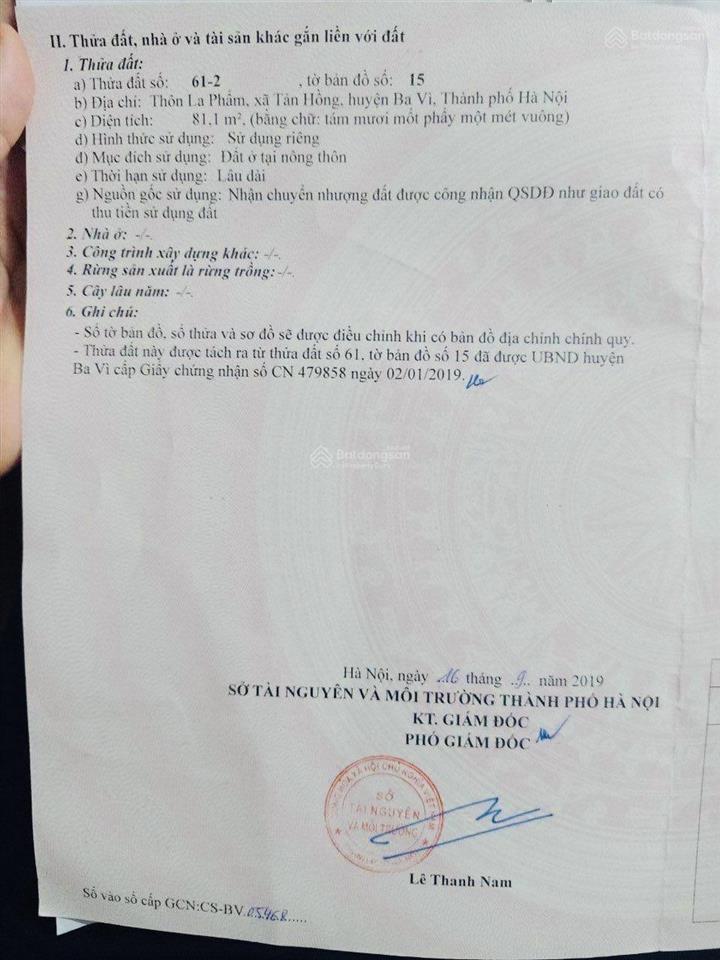 Chính chủ bán lô đất siêu phẩm trục chính, thôn la phẩm, cô đô, hà nội