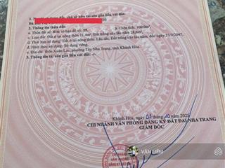 Bán đất xuân lạc , vĩnh ngọc tây nha trang, gần nhà hàng đồng xanh diện tích 100m2 ngang 6,5m