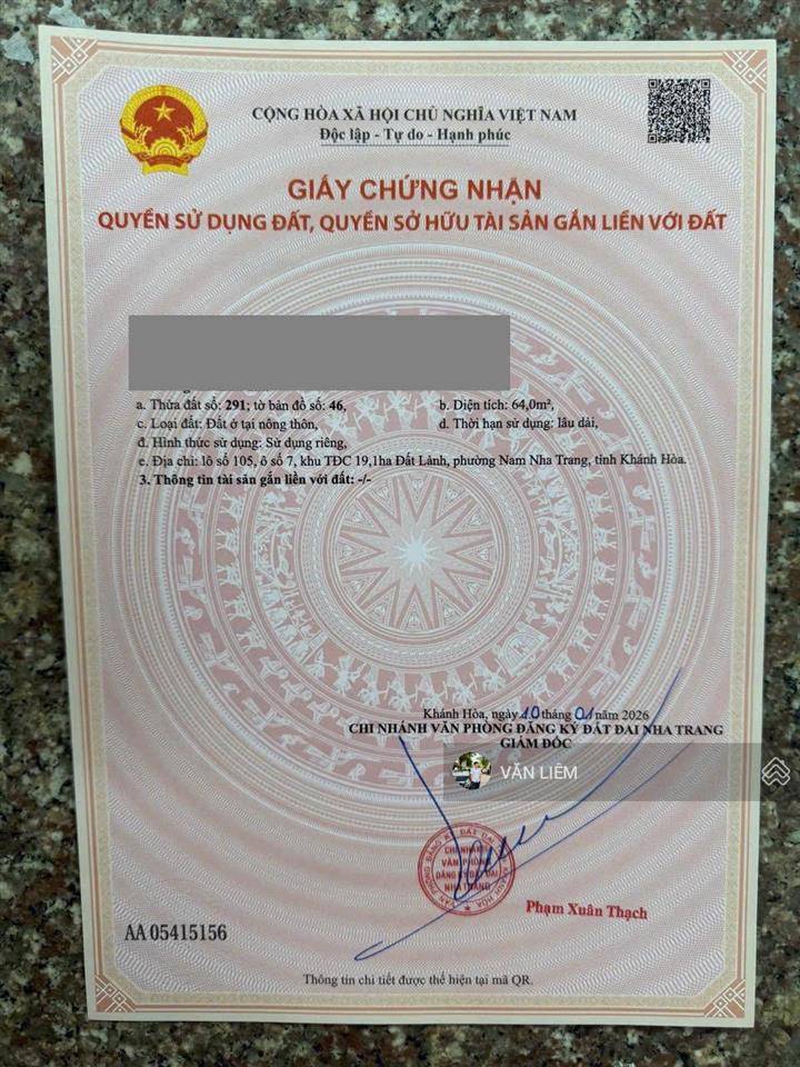Lô đất tđc đất lành  vĩnh thái  dt 64m2  đường rộng 13m  diện tích 64m2 ngang 4m