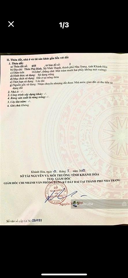 Bán lô đất đường oto khu biệt thự vĩnh thạnh, nha trang giá 2 tỷ 400 triệu  diện tích 112m2