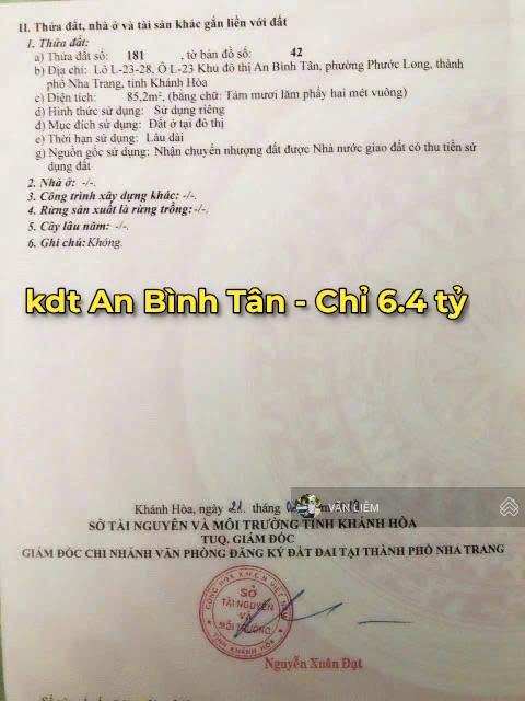 Bán lô đất đẹp có sổ hồng riêng kđt an bình tân
diện tích 85,2m2 ngang 4,31m  sạch đẹp
hướng đôn