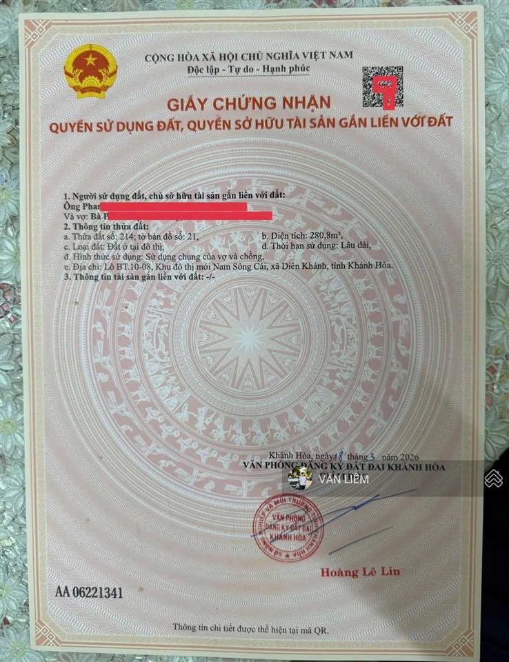 Bán lô biệt thự kđt nam sông cái diên khánh  diện tích 280,8m ngang 13m