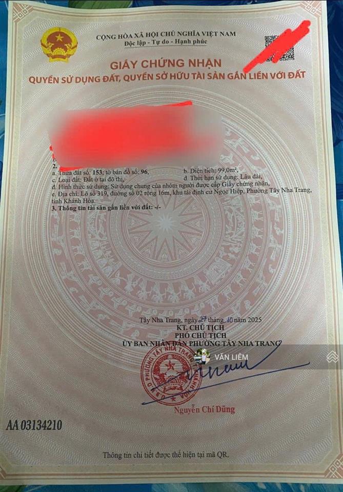 Bán lô đất đường 16m, đường thông khu tđc ngọc hiệp, phường tây nha trang. 4,9 tỷ  diện tích 96m2