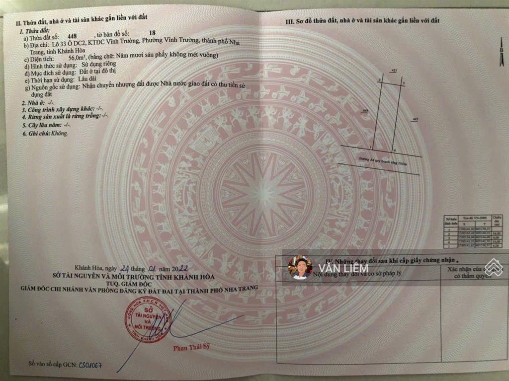 Bán đất tái định cư vĩnh trường  nha trang  đường hiện trạng rộng 10m thông thoáng