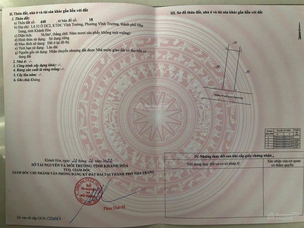 Bán đất tái định cư vĩnh trường gần chợ vĩnh trường, cách võ thị sáu tầm 400m  diện tích 56m2