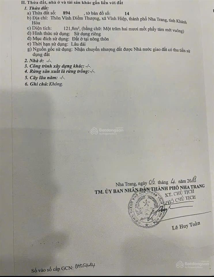 Đất vĩnh hiệp giá chỉ 24 triệu/m2 giá tốt để đầu tư