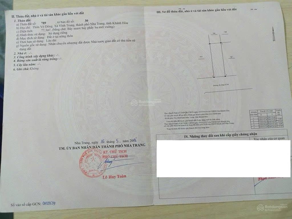 Đất vĩnh trung chỉ 1,3 tỷ sở hữu ngay! diện tích 77,3m2, sổ hồng riêng, full thổ cư