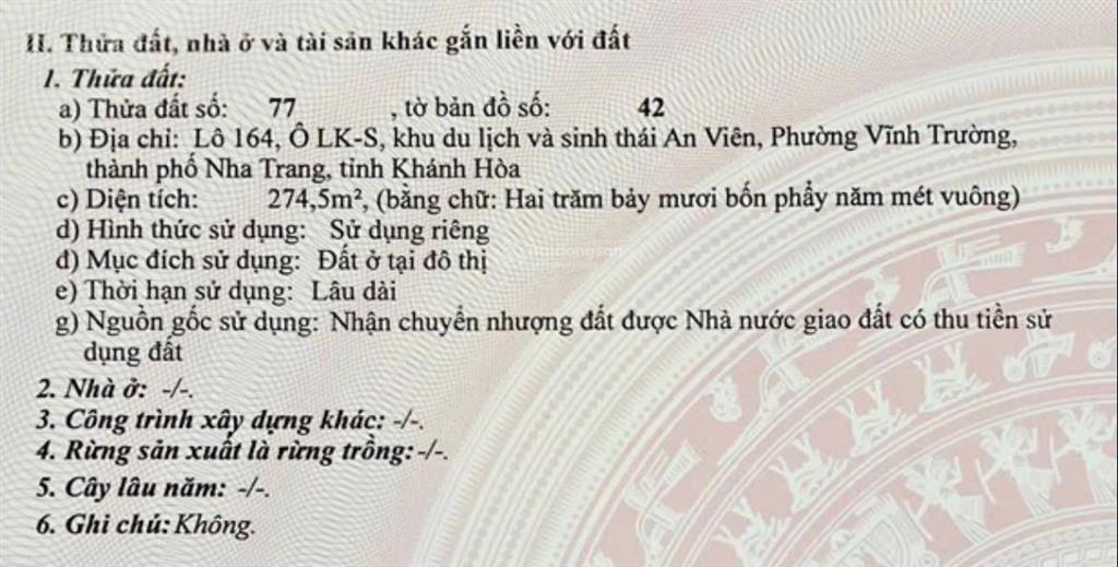 Đất biệt thự an viên view biển hàng hiếm kđt an viên, vĩnh trường, nha trang 274,5m²
