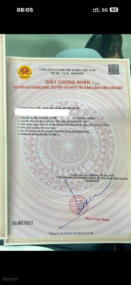 Còn 01 lô đất phước hạ phường nam nha trang * diện tích 150,5m2 (105,7m2 odt)