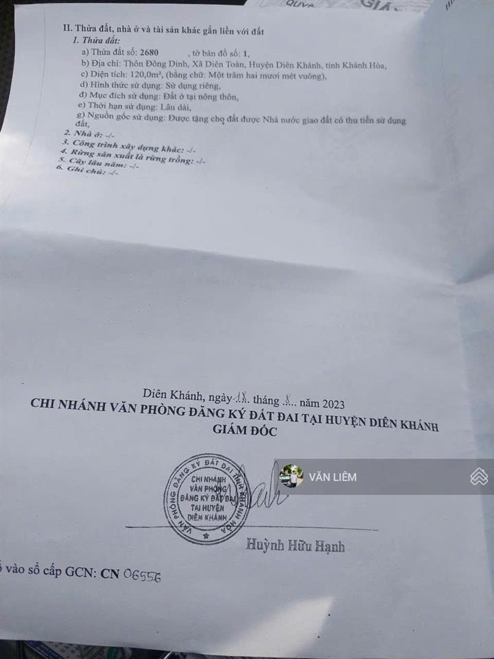 Bán lô đất tái định cư diên toàn  diên khánh chỉ 2,57 tỷ diện tích 120m2 ngang 6m đường rộng