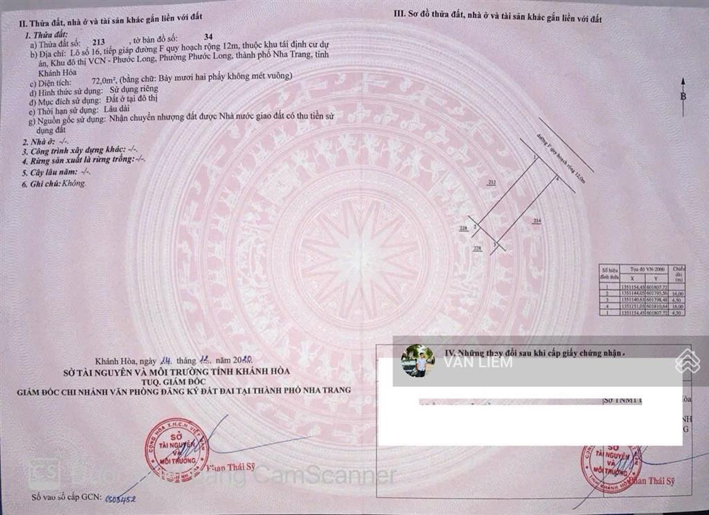 Bán đất vcn phước long đường hồ thị côi, nha trang dt 72m (ngang 4,5m) đường nhựa 12m
